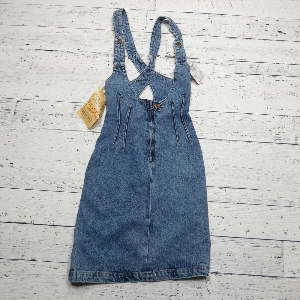 Vintage Filippo-Totti Denim Dress Womens 5/6 Jean Pinafore Overall 90s Unique